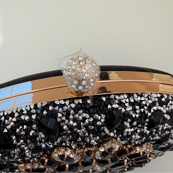 RAMLA Black Bejeweled Crystal Evening Bag w/ Chain Strap Top Handle NEW! - Picture 2 of 5